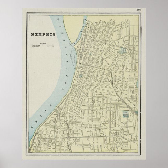 Poster Mapa da Vintage do Tennessee (1901) (Frente)