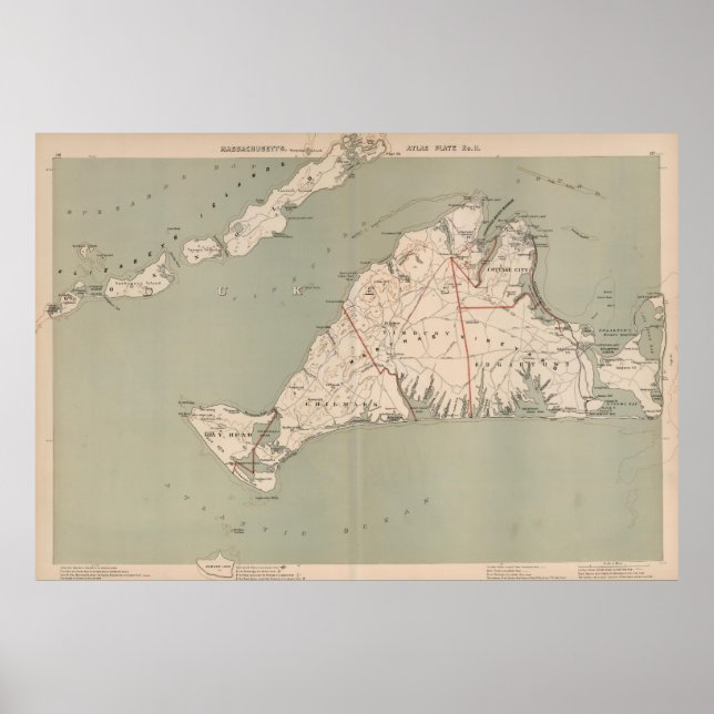 Poster Mapa da Vintage do Vineyard de Martha (1891) (Frente)