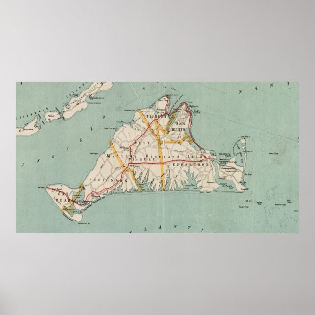 Poster Mapa da Vintage do Vineyard de Martha (1917) (Frente)
