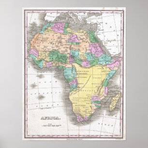 Póster Mapa da Vintage em África (1827)