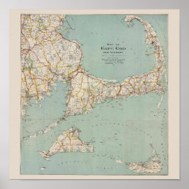 Póster Mapa da Vintage em Cape Cod, Massachusetts