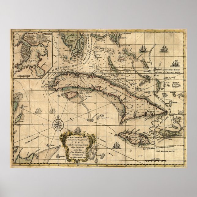 Póster Mapa da Vintage em Cuba (1762) (Frente)