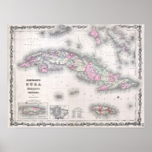 Poster Mapa da Vintage em Cuba (1861)