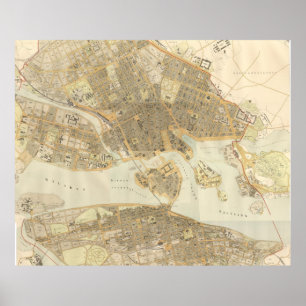 Póster Mapa da Vintage em Estocolmo (1899)