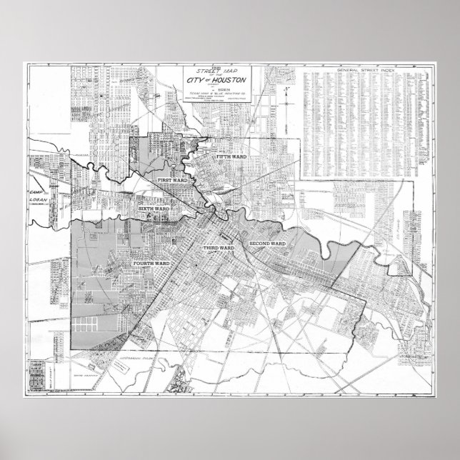 Poster Mapa da Vintage em Houston (1920) (Frente)