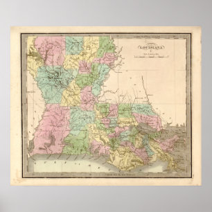 Póster Mapa da Vintage em Louisiana