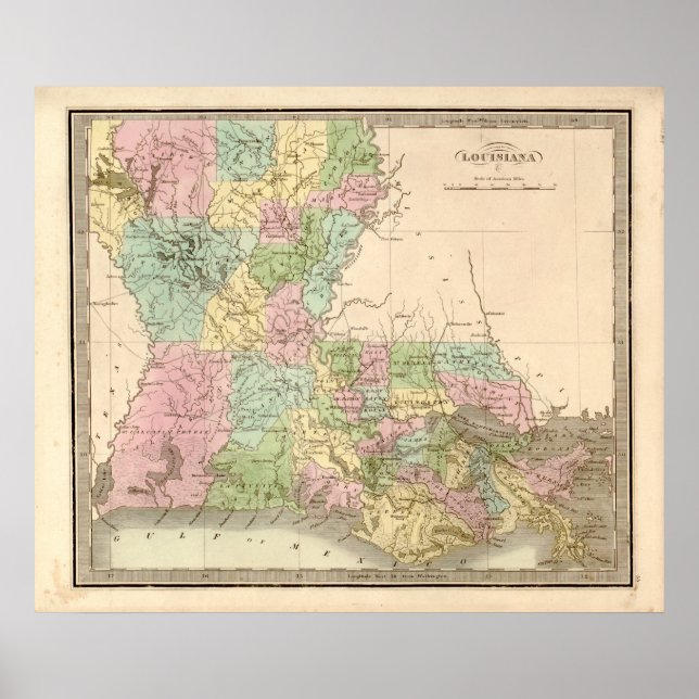 Póster Mapa da Vintage em Louisiana (Frente)