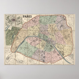 Poster Mapa da Vintage em Paris (1878)