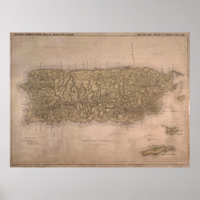 Poster Mapa da Vintage em Porto Rico (1898) (Frente)