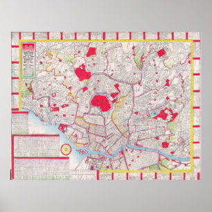 Póster Mapa da Vintage em Tóquio no Japão (1880)