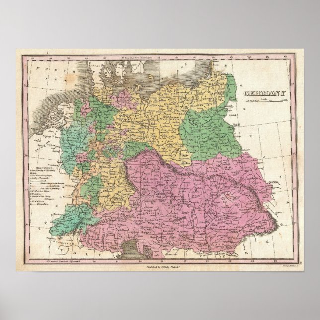 Póster Mapa da Vintage na Alemanha (1827) (Frente)