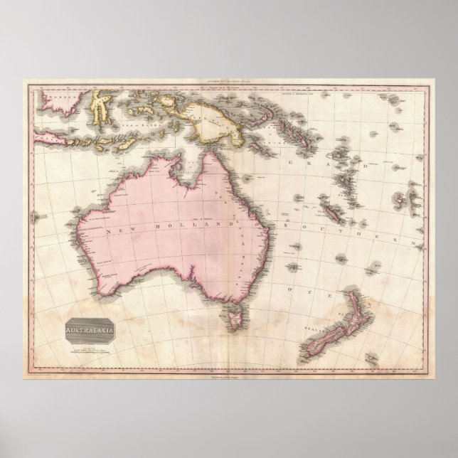 Poster Mapa da Vintage na Austrália (1818) (Frente)