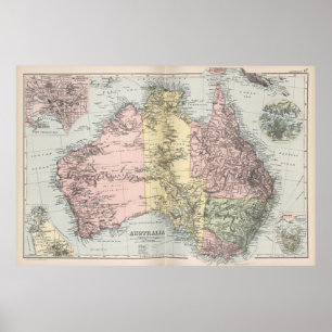 Póster Mapa da Vintage na Austrália (1891)