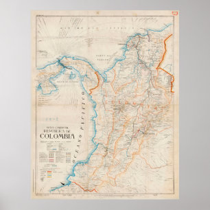 Poster Mapa da Vintage na Colômbia (1919)
