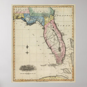 Poster Mapa da Vintage na Flórida (1823)