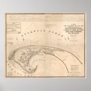 Poster Mapa da Vintage Provincetown e da Truro MÃE (1836