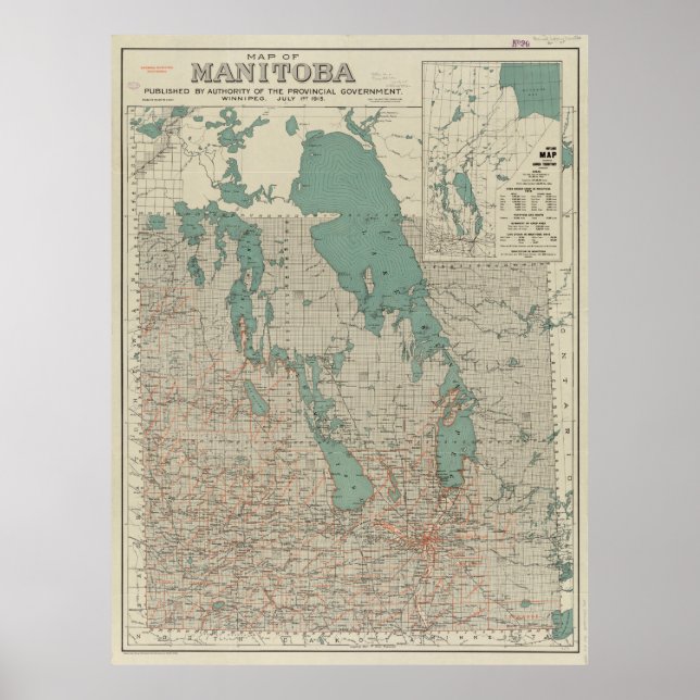 Poster Mapa da Vintagem de Manitoba (1915) (Frente)