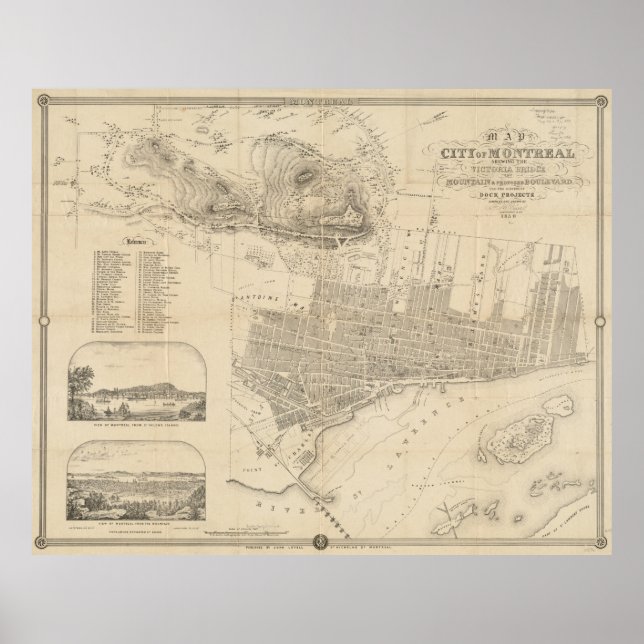 Poster Mapa da Vintagem de Montreal (1859) (Frente)