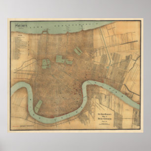 Poster Mapa da Vintagem de Nova Orleans (1919)