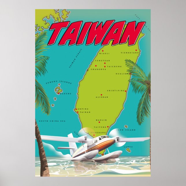 Poster Mapa da Vintagem de Taiwan (Frente)