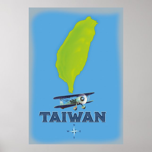 Poster Mapa da Vintagem de Taiwan (Frente)