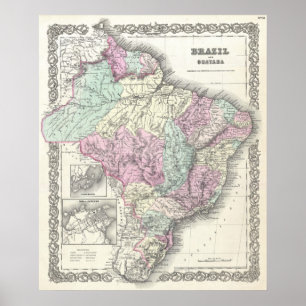 Póster Mapa da Vintagem do Brasil (1855)