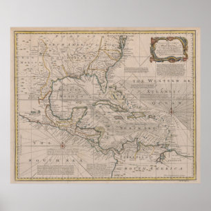 Poster Mapa da Vintagem do Caribe (1720)