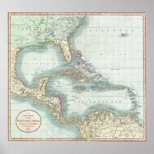 Póster Mapa da Vintagem do Caribe (1803)