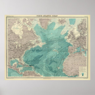 Poster Mapa da Vintagem do Oceano Atlântico (1922)