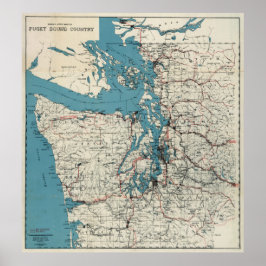 Póster Mapa da Vintagem do Puget Sound (1919)