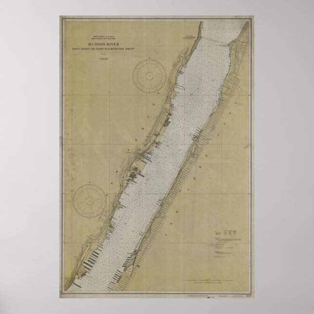 Poster Mapa da Vintagem do Rio Hudson (1930) (Frente)