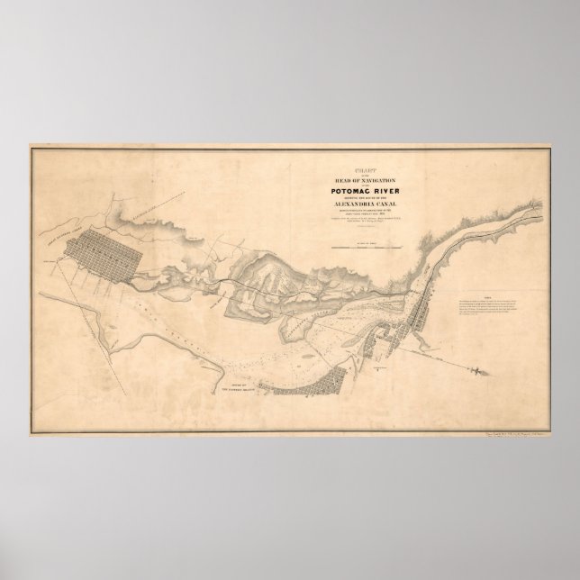 Póster Mapa da Vintagem do Rio Potomac (1838) (Frente)