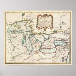 Poster Mapa da Vintagem dos Lagos Excelentes (1755)