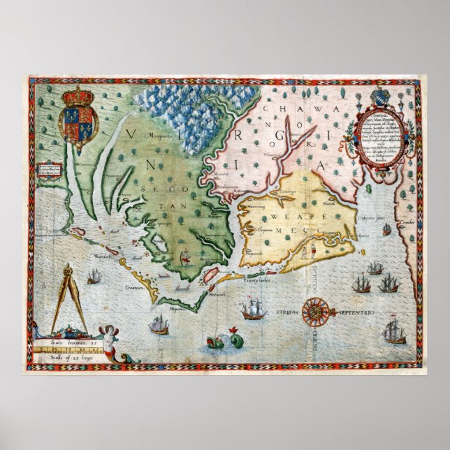 Poster Mapa da Virgínia 1590 (Frente)