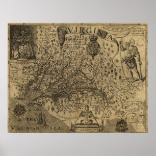 Póster Mapa da Virgínia por John Smith (1624)