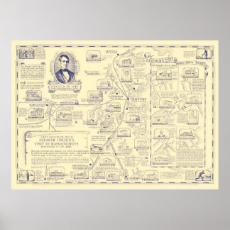 Poster Mapa da visita de Abraham Lincoln a Massachusetts