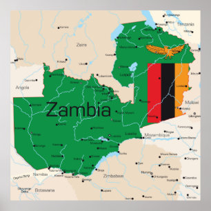 Poster Mapa Da Zâmbia