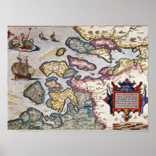 Poster Mapa da Zelândia, c.1560