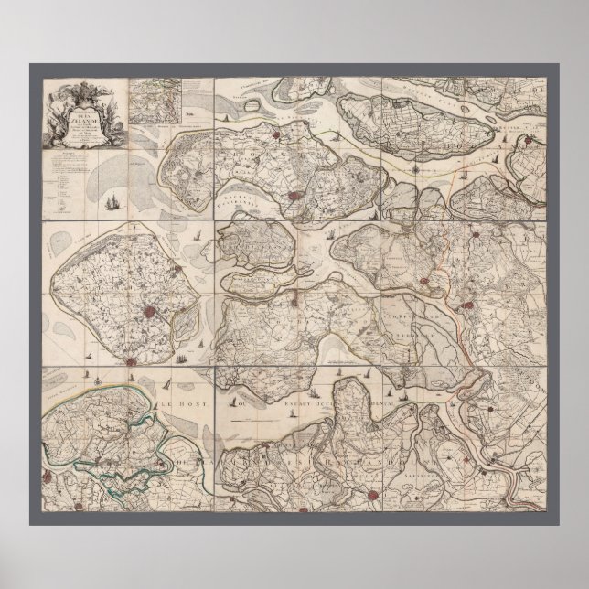 Poster Mapa da Zelândia, Países Baixos (1748) (Frente)
