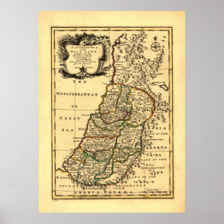Poster Mapa das 12 Tribos de Israel Antigo (1752)