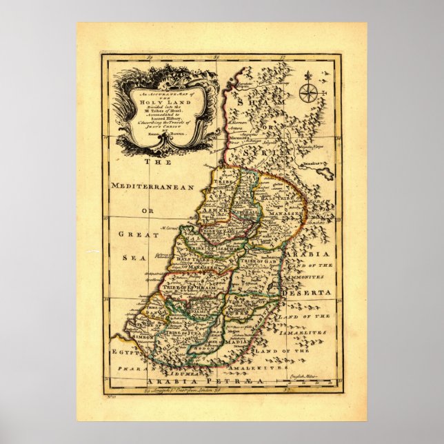 Poster Mapa das 12 Tribos de Israel Antigo (1752) (Frente)