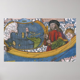 Póster Mapa das Américas com o Explorer Amerigo Vespucci