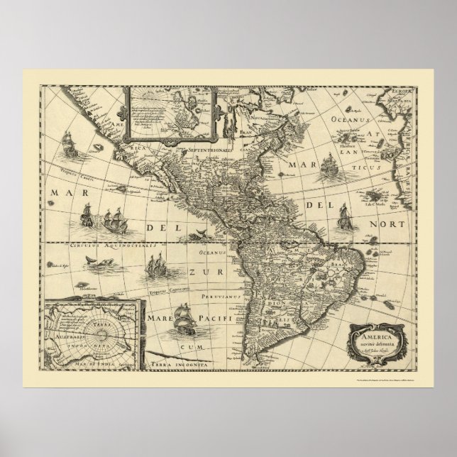 Póster Mapa das Américas por Hondio 1640 (Frente)