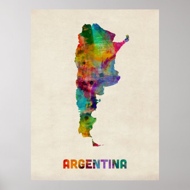 Póster Mapa das Aquarelas da Argentina (Frente)