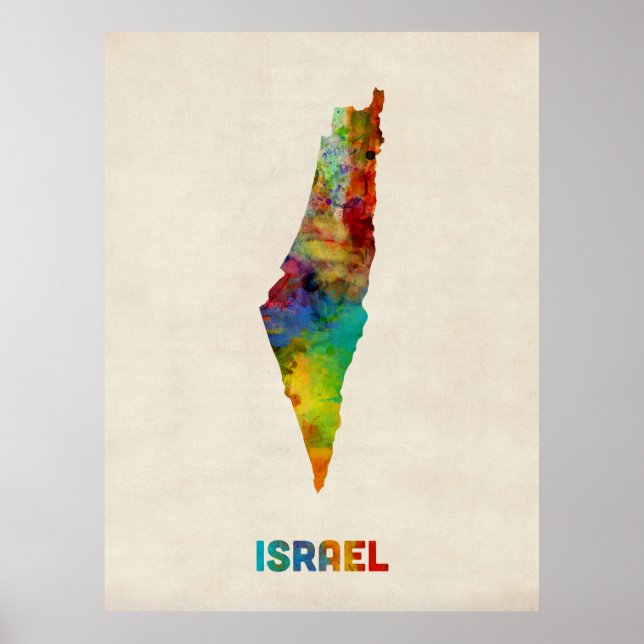 Póster Mapa das Aquarelas de Israel (Frente)