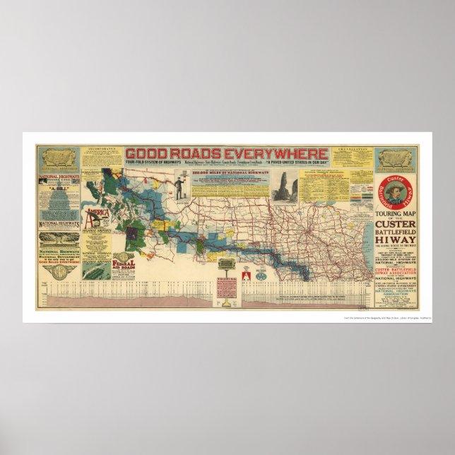 Póster Mapa das autoestradas do campo de batalha de Custe (Frente)