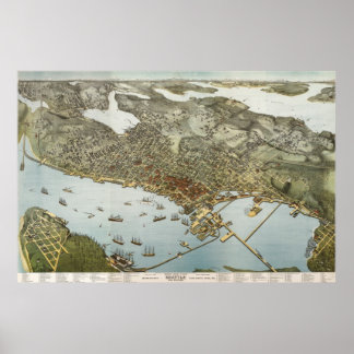 Póster Mapa das aves de Seattle - 1891 (Koch) BigMapBlog