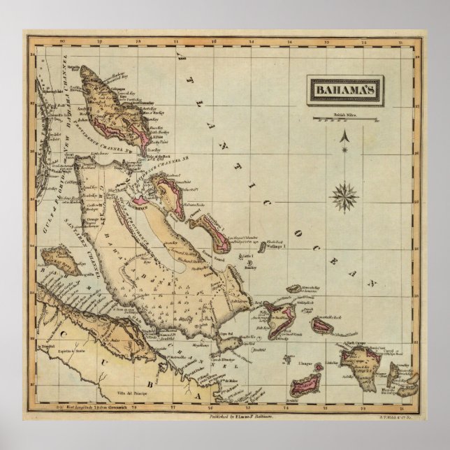 Póster Mapa das Baamas (1823) (Frente)