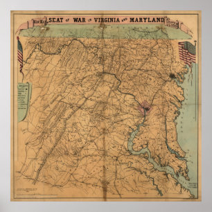 Poster Mapa das Batalhas da Guerra Civil de Vintage Maryl