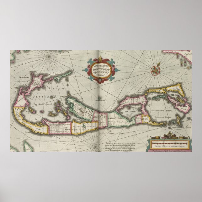 Póster Mapa das Bermudas (1638) (Frente)